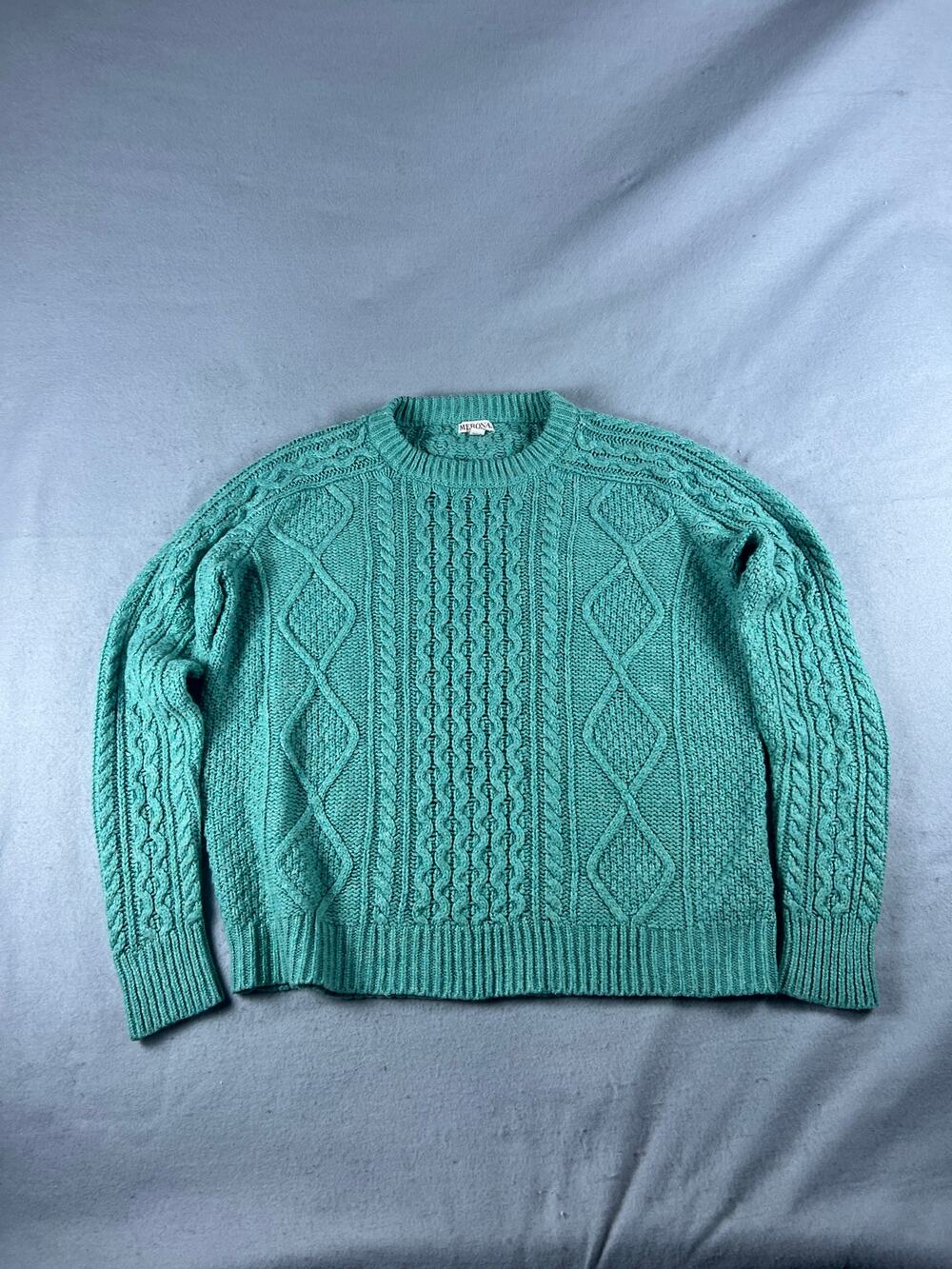 Merona Sweater Womens M Teal Crew Neck Cable Knit Ribbed Pullover Winter Cozy
